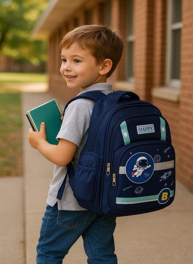 ZEVORA Kids Backpack - Cartoon Happy Astronaut Design (Dark Blue) Waterproof Shoulder Bag (Dark Blue, 13 inch) - Image 2